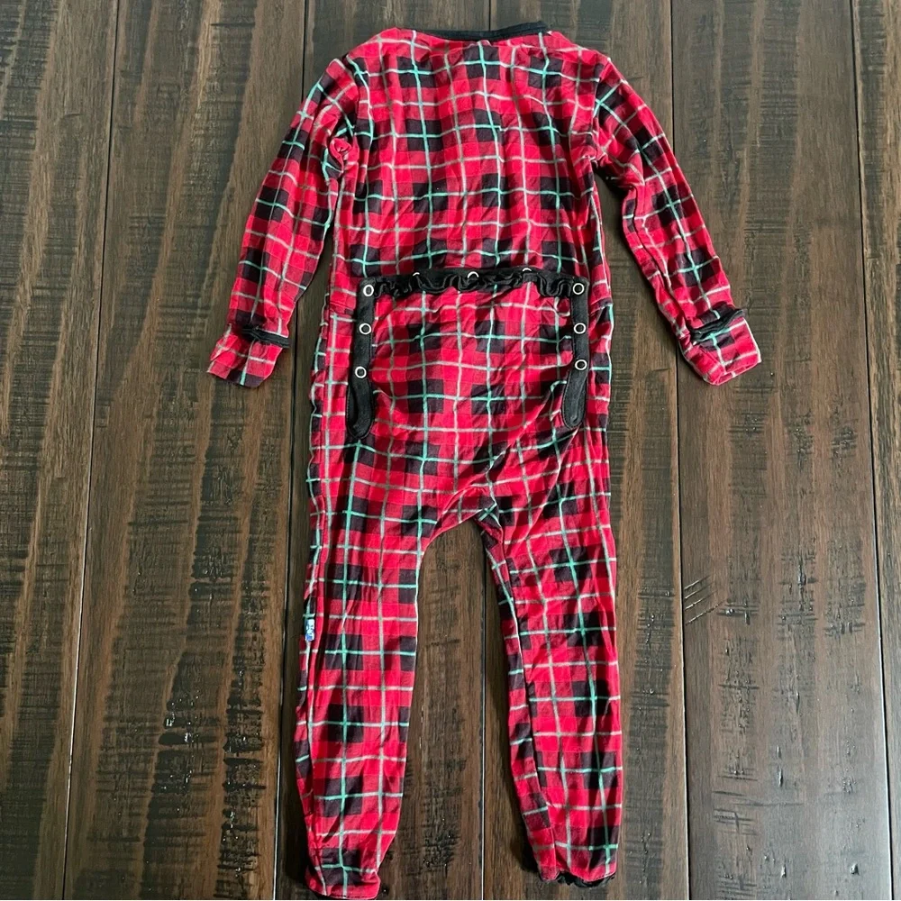 Kickee Pants Red Plaid Ruffle Bamboo Zip One Piece